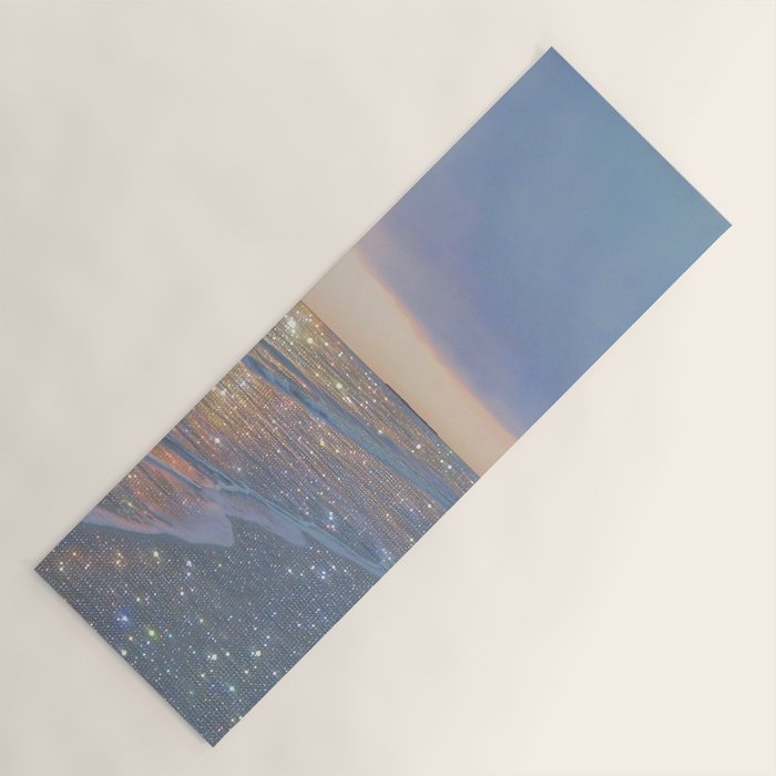 MAGIC OCEAN - glitter artwork by Yana Potter artist. Sparkling waves, pastel blue, beautiful nature. Yoga Mat Gallery Image 1