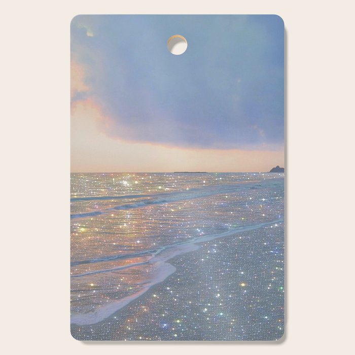 MAGIC OCEAN - glitter artwork by Yana Potter artist. Sparkling waves, pastel blue, beautiful nature. Cutting Board Gallery Image 1