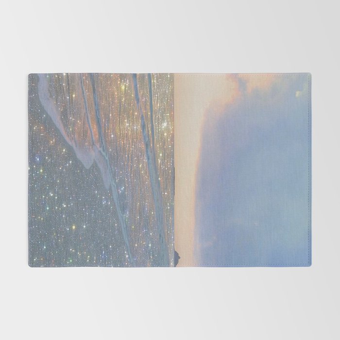 MAGIC OCEAN - glitter artwork by Yana Potter artist. Sparkling waves, pastel blue, beautiful nature. Rug Gallery Image 2