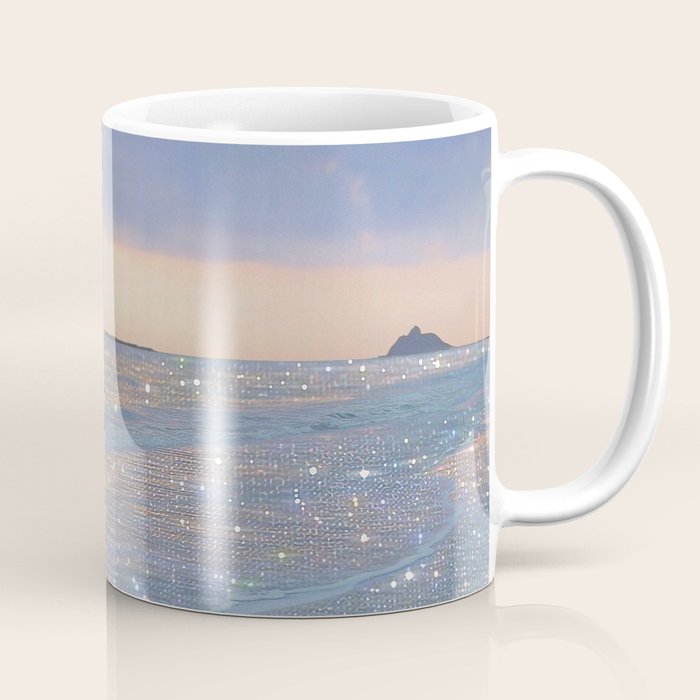 MAGIC OCEAN - glitter artwork by Yana Potter artist. Sparkling waves, pastel blue, beautiful nature. Coffee Mug Gallery Image 1