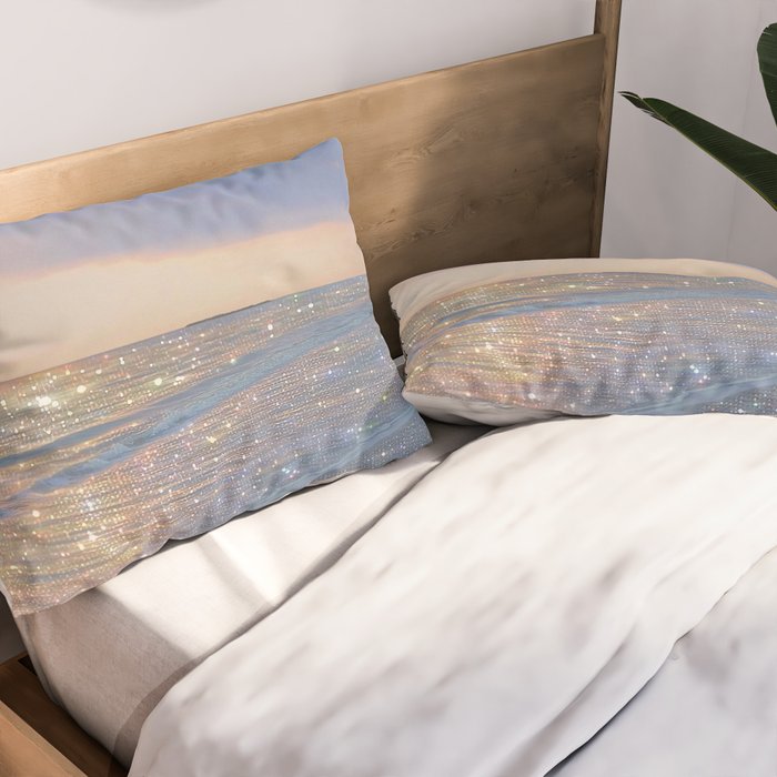 MAGIC OCEAN - glitter artwork by Yana Potter artist. Sparkling waves, pastel blue, beautiful nature. Pillow Sham Gallery Image 2