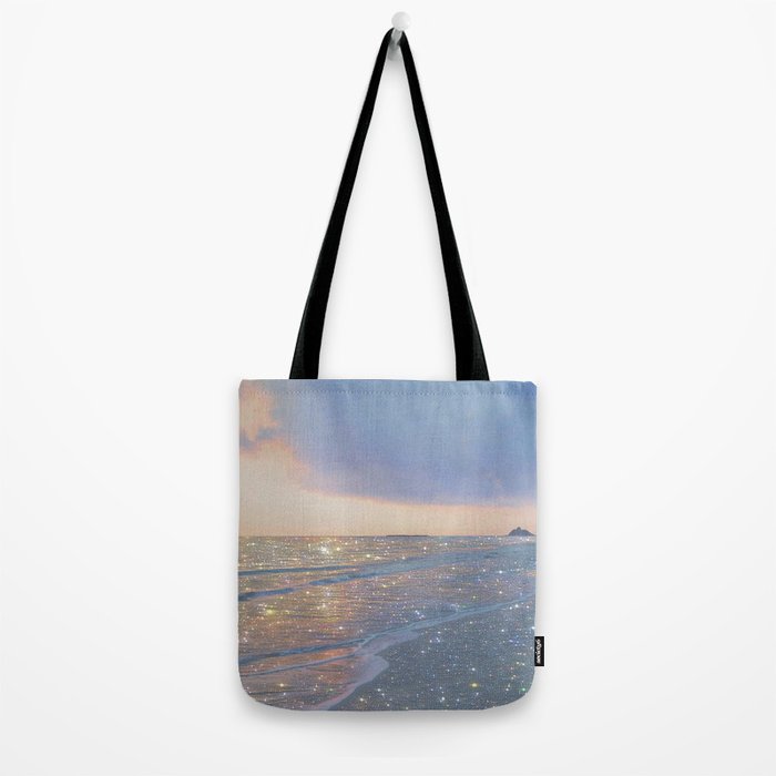 MAGIC OCEAN - glitter artwork by Yana Potter artist. Sparkling waves, pastel blue, beautiful nature. Tote Bag Gallery Image 2