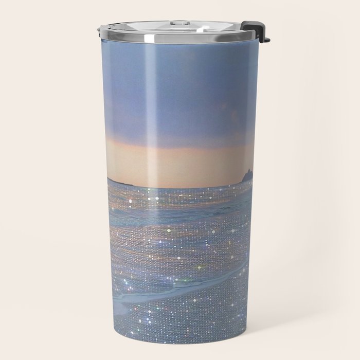 MAGIC OCEAN - glitter artwork by Yana Potter artist. Sparkling waves, pastel blue, beautiful nature. Travel Mug Gallery Image 2