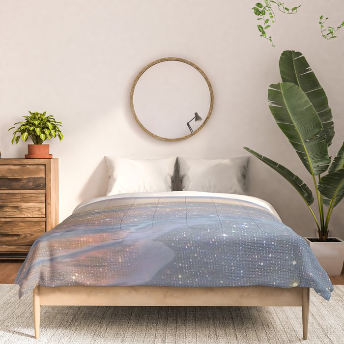 MAGIC OCEAN - glitter artwork by Yana Potter artist. Sparkling waves, pastel blue, beautiful nature. Comforter Gallery Image 3