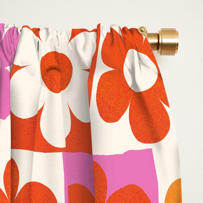 Pink and Orange Retro Daisies Window Curtain Gallery Image 2