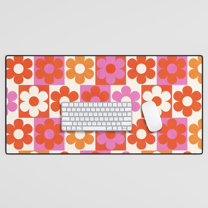 Pink and Orange Retro Daisies Desk Mat Gallery Image 1
