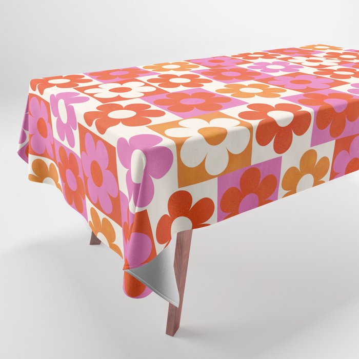 Pink and Orange Retro Daisies Tablecloth Gallery Image 1
