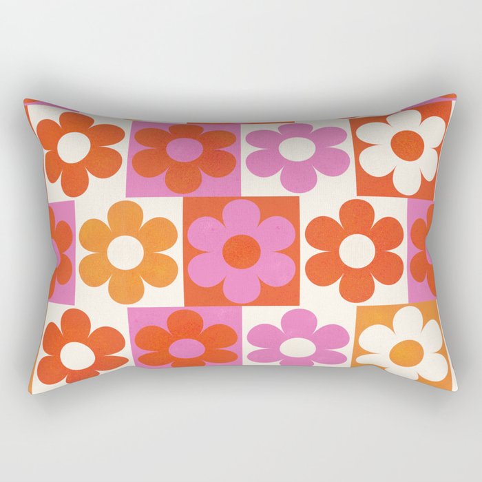Pink and Orange Retro Daisies Rectangular Pillow Gallery Image 1