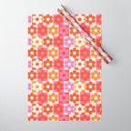 Pink and Orange Retro Daisies Wrapping Paper Gallery Image 1