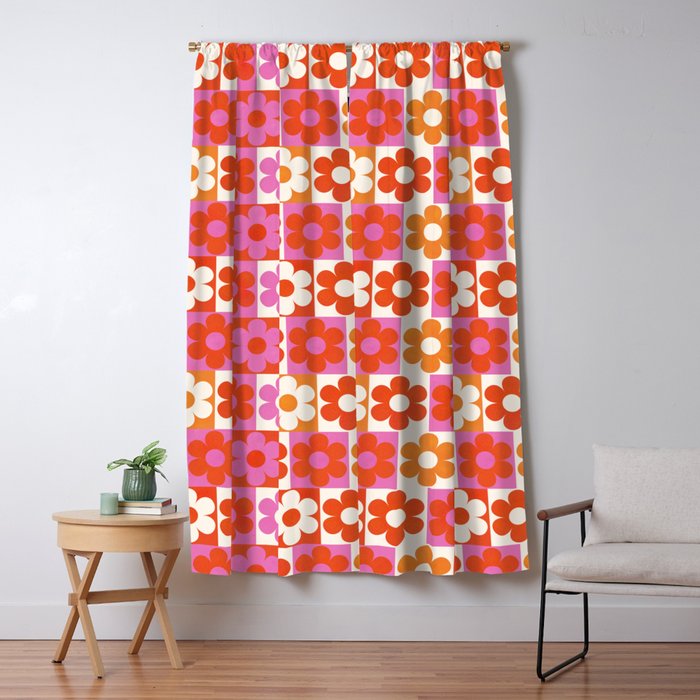 Pink and Orange Retro Daisies Window Curtain Gallery Image 5