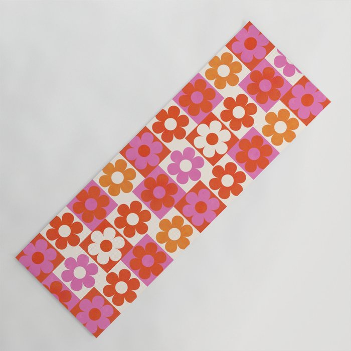 Pink and Orange Retro Daisies Yoga Mat Gallery Image 1