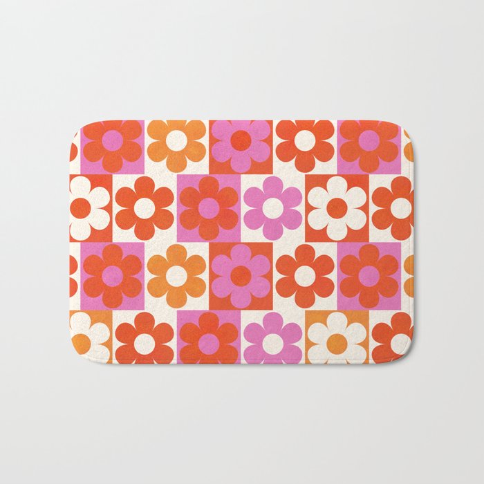 Pink and Orange Retro Daisies Bath Mat Gallery Image 1