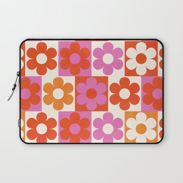 Pink and Orange Retro Daisies Laptop Sleeve Gallery Image 1
