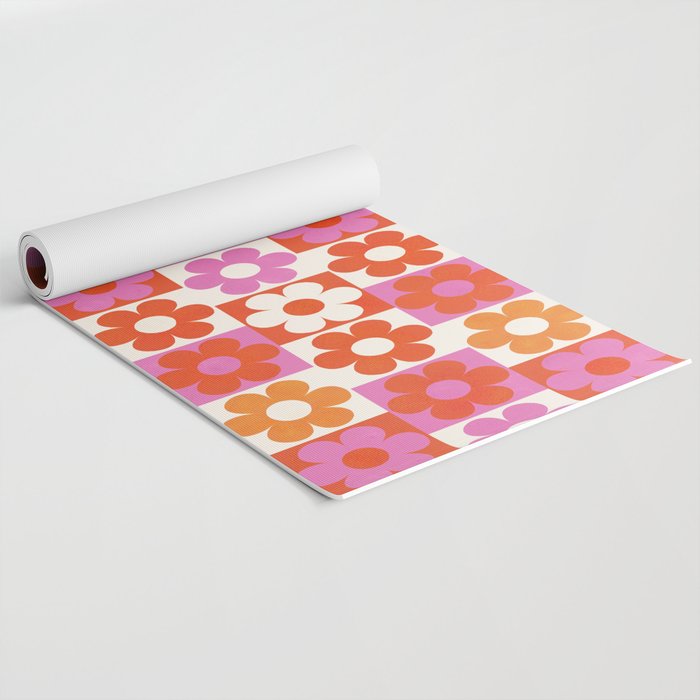 Pink and Orange Retro Daisies Yoga Mat Gallery Image 2