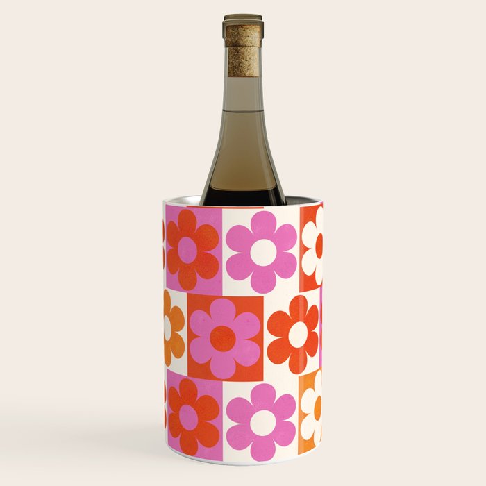 Pink and Orange Retro Daisies Wine Chiller Gallery Image 1