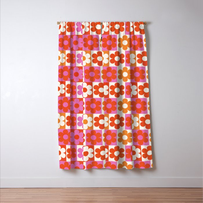 Pink and Orange Retro Daisies Window Curtain Gallery Image 3