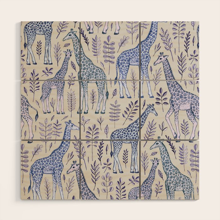 Blue Giraffe Pattern Wood Wall Art Gallery Image 1