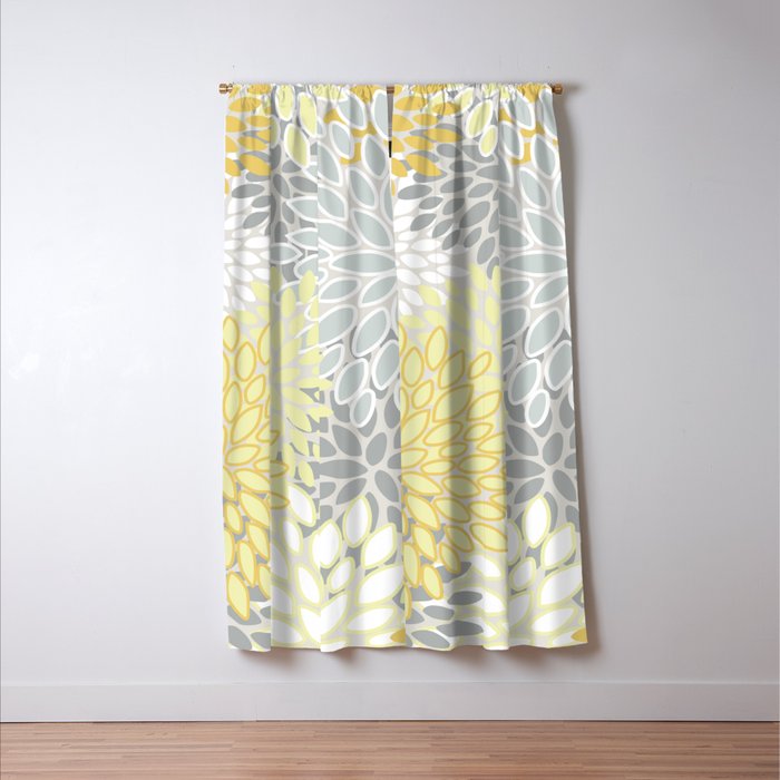 Floral Prints, Soft, Yellow and Gray, Modern Print Art Window Curtain Gallery Image 3