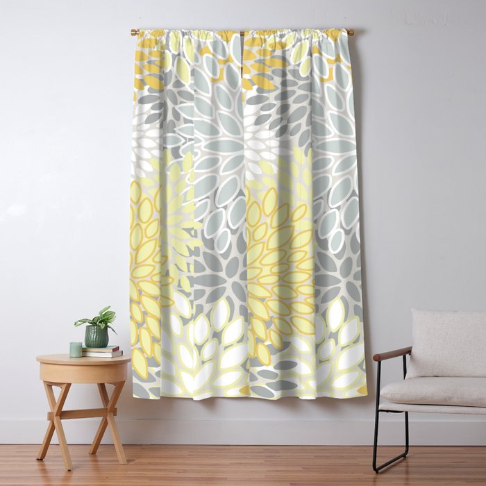 Floral Prints, Soft, Yellow and Gray, Modern Print Art Window Curtain Gallery Image 5
