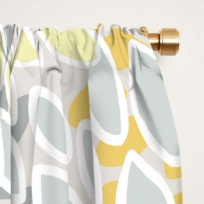 Floral Prints, Soft, Yellow and Gray, Modern Print Art Window Curtain Gallery Image 2