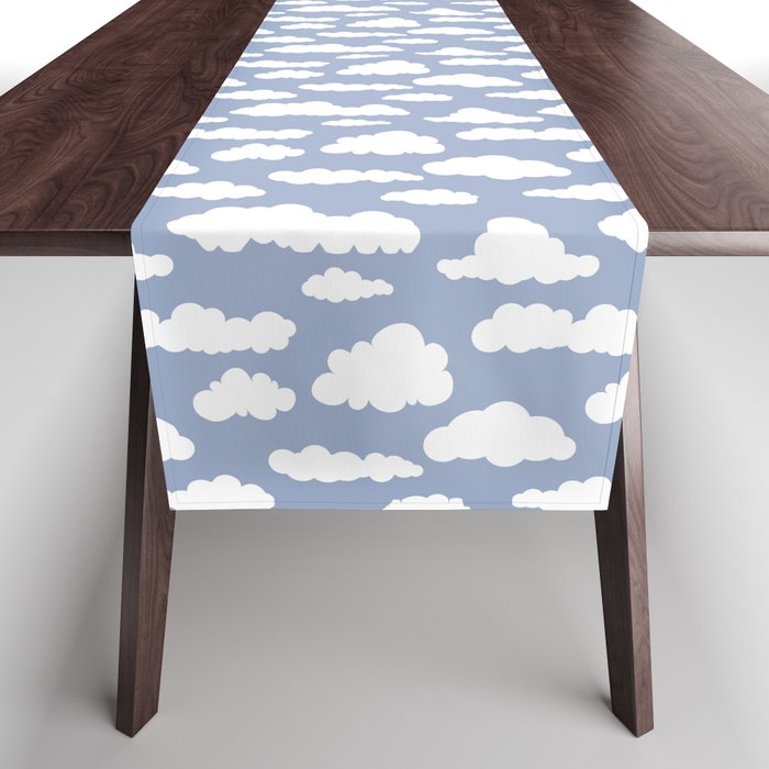 Sunny Summer Sky: White Cartoon Clouds in a Blue Sky Pattern Table Runner Gallery Image 1