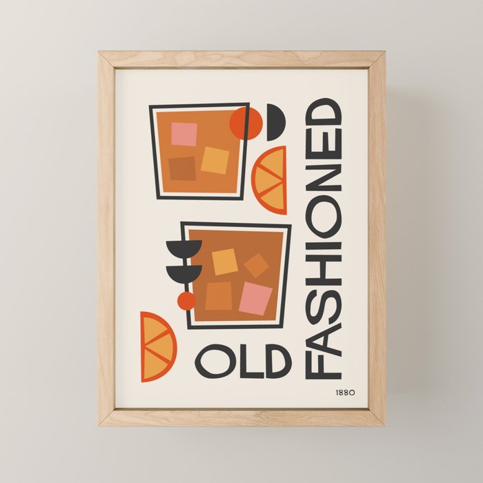Old Fashioned Cocktail Minimalist Retro Print Mini Art Print Gallery Image 1