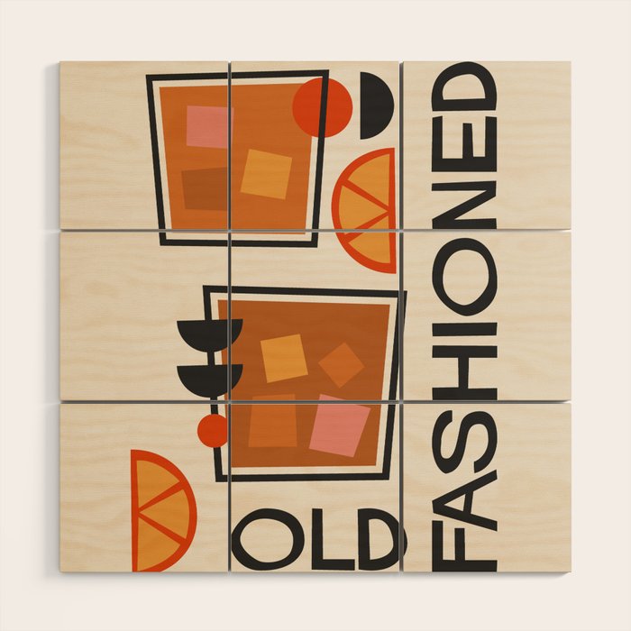 Old Fashioned Cocktail Minimalist Retro Print Wood Wall Art Gallery Image 1