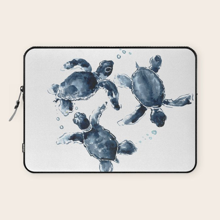 Turtle Swimming Sea Turtles indigo blue turtle art Laptop Sleeve Gallery Image 1