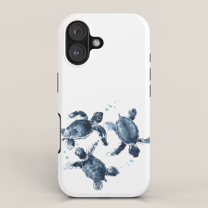 Turtle Swimming Sea Turtles indigo blue turtle art iPhone Case