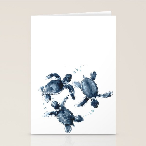 Turtle Swimming Sea Turtles Indigo Blue Turtle Art Stationery Card