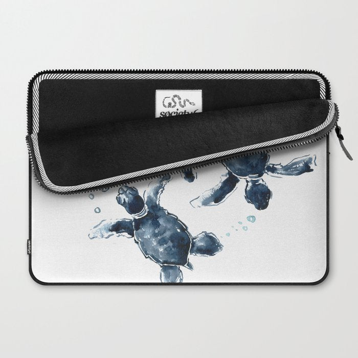 Turtle Swimming Sea Turtles indigo blue turtle art Laptop Sleeve Gallery Image 2