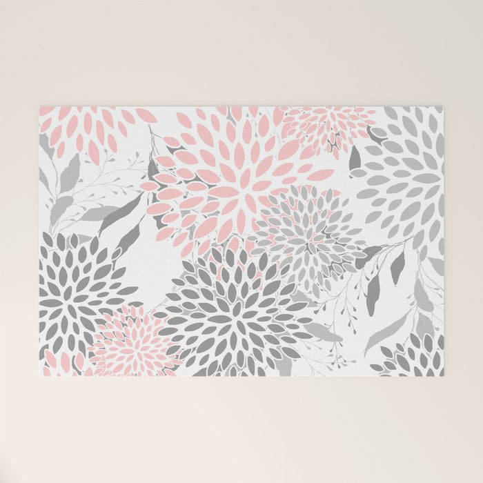 Festive, Floral Prints, Leaves and Blooms, Pink, Gray and White Welcome Mat Gallery Image 1