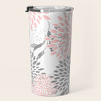 Festive, Floral Prints, Leaves and Blooms, Pink, Gray and White Travel Mug Gallery Image 3