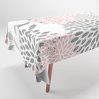 Festive, Floral Prints, Leaves and Blooms, Pink, Gray and White Tablecloth Gallery Image 1