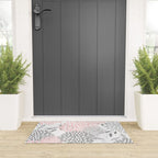 Festive, Floral Prints, Leaves and Blooms, Pink, Gray and White Welcome Mat Gallery Image 3