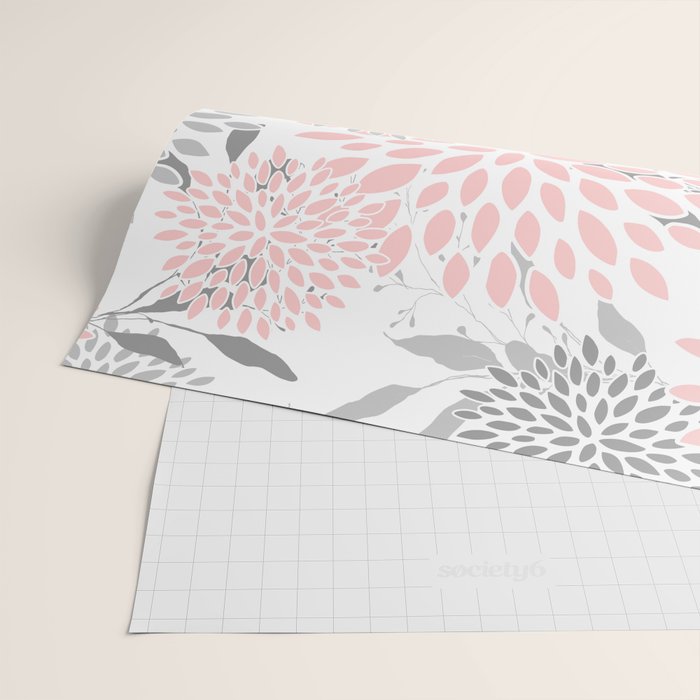 Festive, Floral Prints, Leaves and Blooms, Pink, Gray and White Wrapping Paper Gallery Image 2