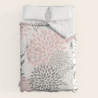 Festive, Floral Prints, Leaves and Blooms, Pink, Gray and White Duvet Cover Gallery Image 6
