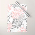 Festive, Floral Prints, Leaves and Blooms, Pink, Gray and White Wrapping Paper Gallery Image 1