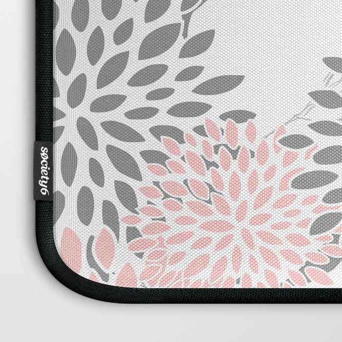 Festive, Floral Prints, Leaves and Blooms, Pink, Gray and White Laptop Sleeve Gallery Image 3