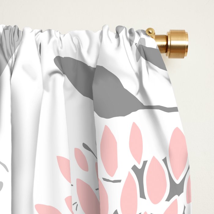 Festive, Floral Prints, Leaves and Blooms, Pink, Gray and White Window Curtain Gallery Image 2