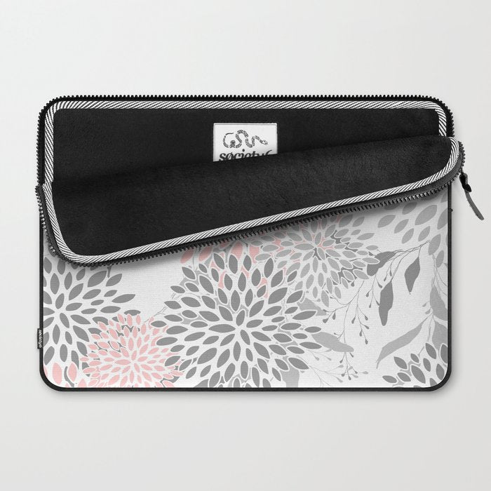 Festive, Floral Prints, Leaves and Blooms, Pink, Gray and White Laptop Sleeve Gallery Image 2