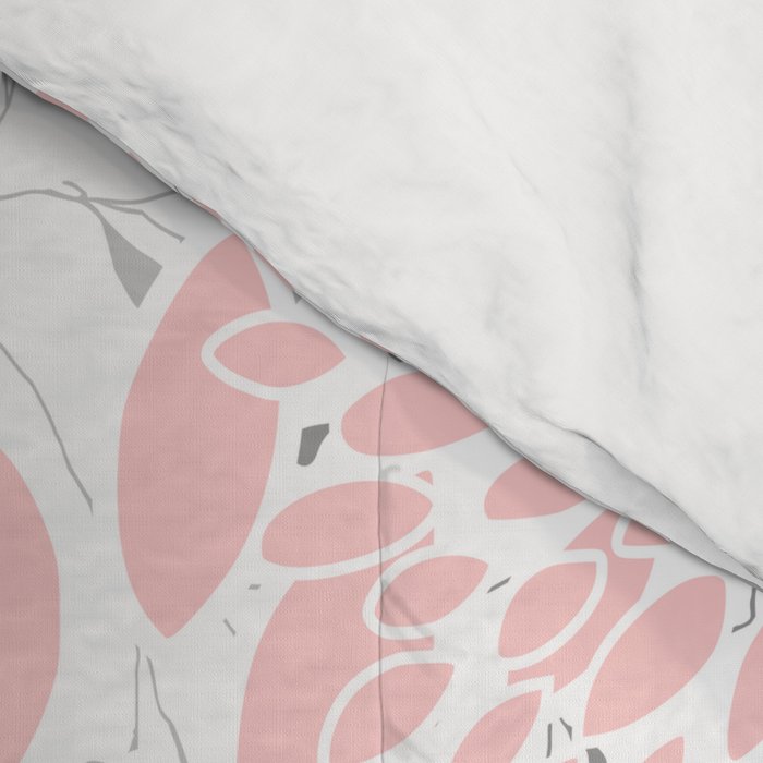 Festive, Floral Prints, Leaves and Blooms, Pink, Gray and White Comforter Gallery Image 4