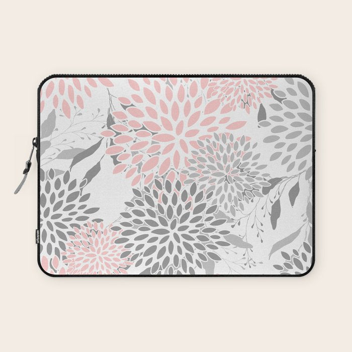 Festive, Floral Prints, Leaves and Blooms, Pink, Gray and White Laptop Sleeve Gallery Image 1