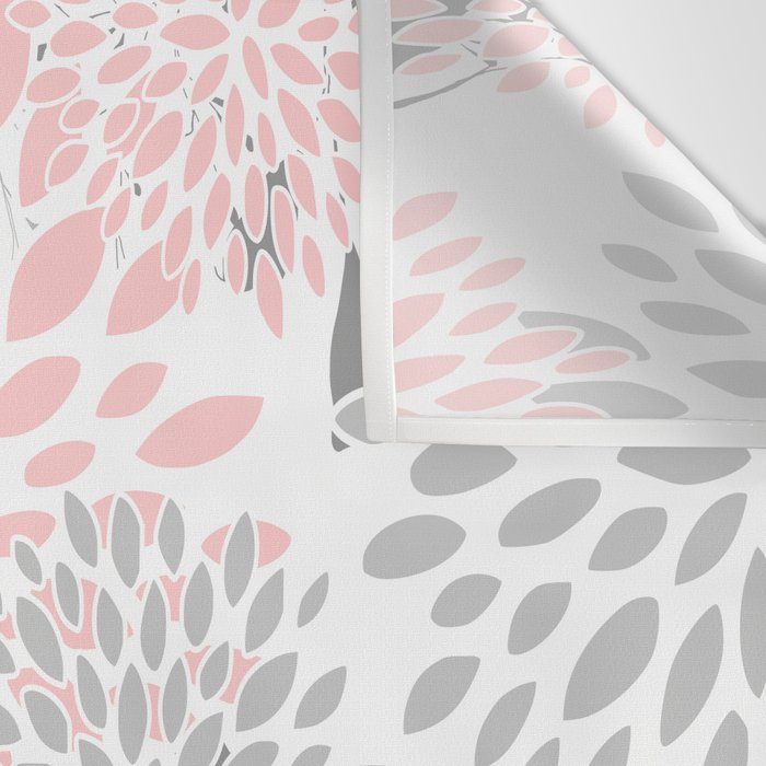 Festive, Floral Prints, Leaves and Blooms, Pink, Gray and White Wall Tapestry Gallery Image 3