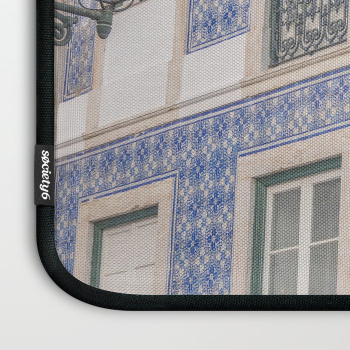 Blue azulejos on a corner building in Alfama, Lisbon, Portugal - street and travel photography Laptop Sleeve Gallery Image 3