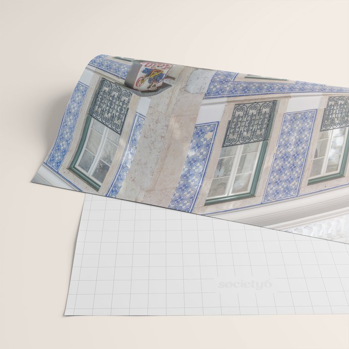 Blue azulejos on a corner building in Alfama, Lisbon, Portugal - street and travel photography Wrapping Paper Gallery Image 2