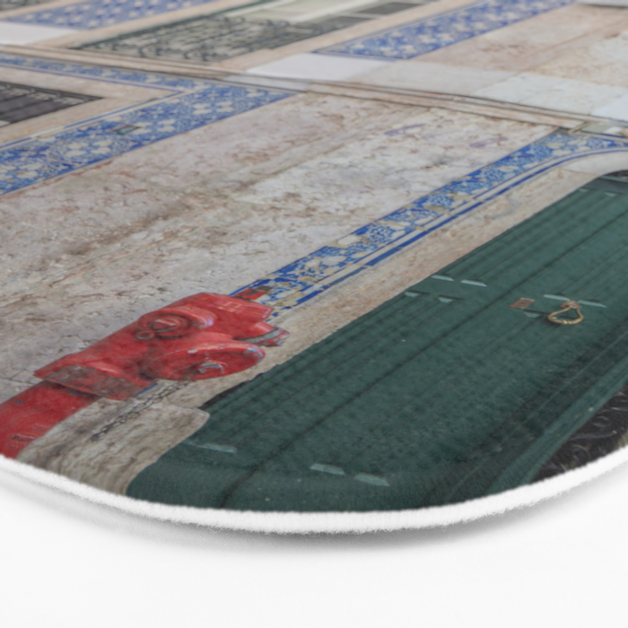 Blue azulejos on a corner building in Alfama, Lisbon, Portugal - street and travel photography Bath Mat Gallery Image 3
