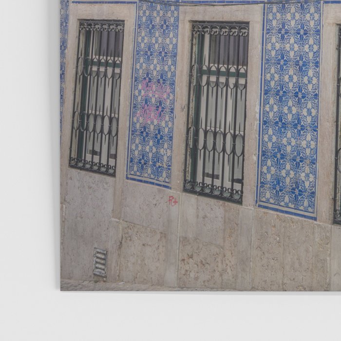 Blue azulejos on a corner building in Alfama, Lisbon, Portugal - street and travel photography Poster Gallery Image 3