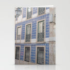 Blue azulejos on a corner building in Alfama, Lisbon, Portugal - street and travel photography Stationery Card Gallery Image 2