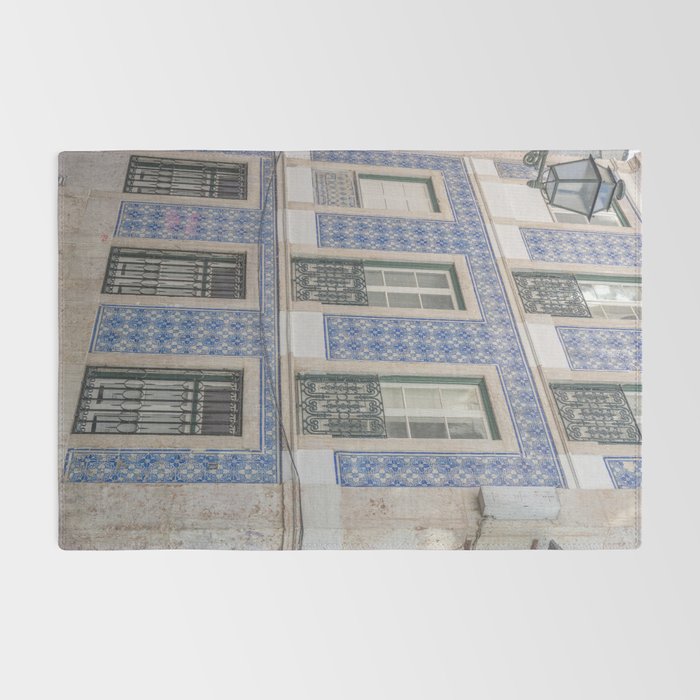 Blue azulejos on a corner building in Alfama, Lisbon, Portugal - street and travel photography Rug Gallery Image 2